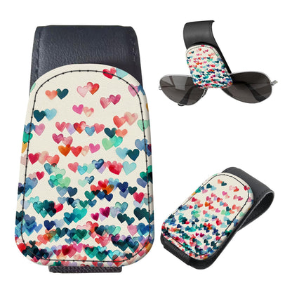 Sunglasses Holder for Car Visor, PU Leather Glasses Clip Organizer, Cute Magnetic Eyeglass Holder for Vehicle Sun Visor, Car Interior Accessory for Women & Men Pastel Cat Stack