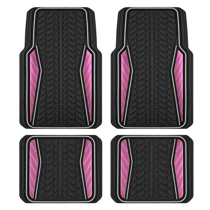 PIC AUTO Car Floor Mats, Pink Aluminum-Molded with Full-Circle Iridescent Inlay Strip Car Mats, Universal-Fit Rubber Mats for Cars, Trucks & SUVs, All-Weather, Non-Slip, Easy-to-Clean Interior Mats