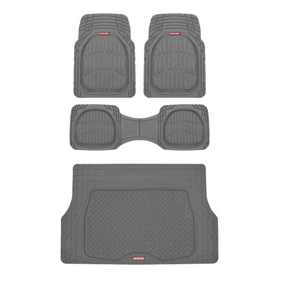 Motor Trend FlexTough 4-Piece Heavy Duty Floor Mats for Cars Trucks SUVs, Automotive Floor Mats Car Mats Full Set Front, Rear & Cargo, Trim-To-Fit Semi-Custom Deep Dish All Weather Rubber Mats - Black