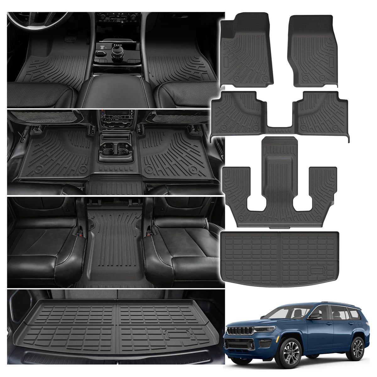 Powerty Floor Mats for 2019-2024 2025 Toyota RAV4 Accessories All Weather Floor Liner 3D TPO 1st & 2nd Row Floor Mat Heavy-Duty Floor Liners(FIT All Models)