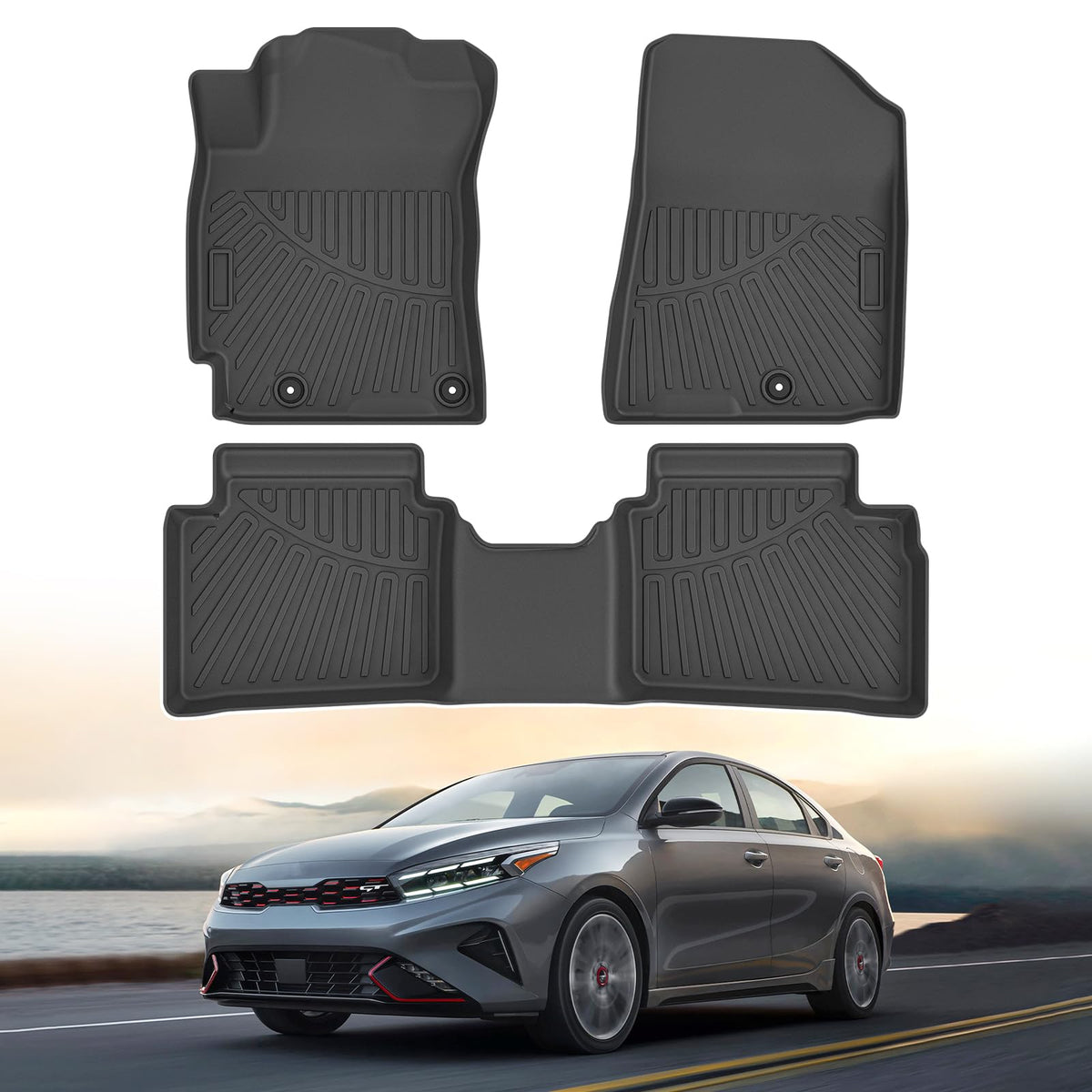 Powerty Floor Mats for 2019-2024 2025 Toyota RAV4 Accessories All Weather Floor Liner 3D TPO 1st & 2nd Row Floor Mat Heavy-Duty Floor Liners(FIT All Models)