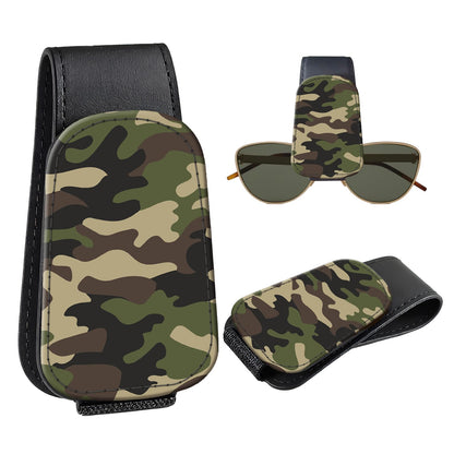 Leather Magnetic Sunglass Holder for Car Sun Visor, Cute Eyeglass Ticket Card Hanger Clip, Universal Auto Interior Accessories for SUV Pickup Truck, Green Camo