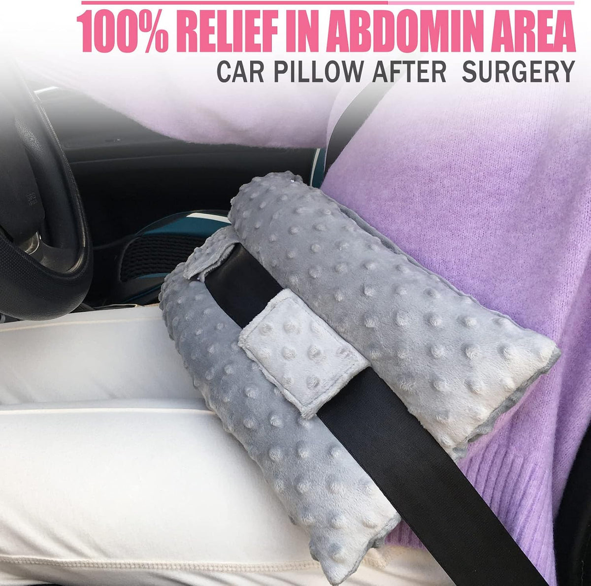 Hysterectomy Seatbelt Pillow Post Abdominal Surgery Myomectomy Pillows with Pocket for Ice/Hot Packs Breast Reduction Belly Incision Tummy Tuck C-Section Recovery Patients Gifts Minky Dot Light Gray