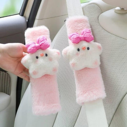 2 PCS Seat Belt Cover Pad, Cute Kawaii Star Soft Seatbelt Covers for Kids, Pink Womens Seatbelt Cushion, Car Seat Strap Pads (Bow+Hat)