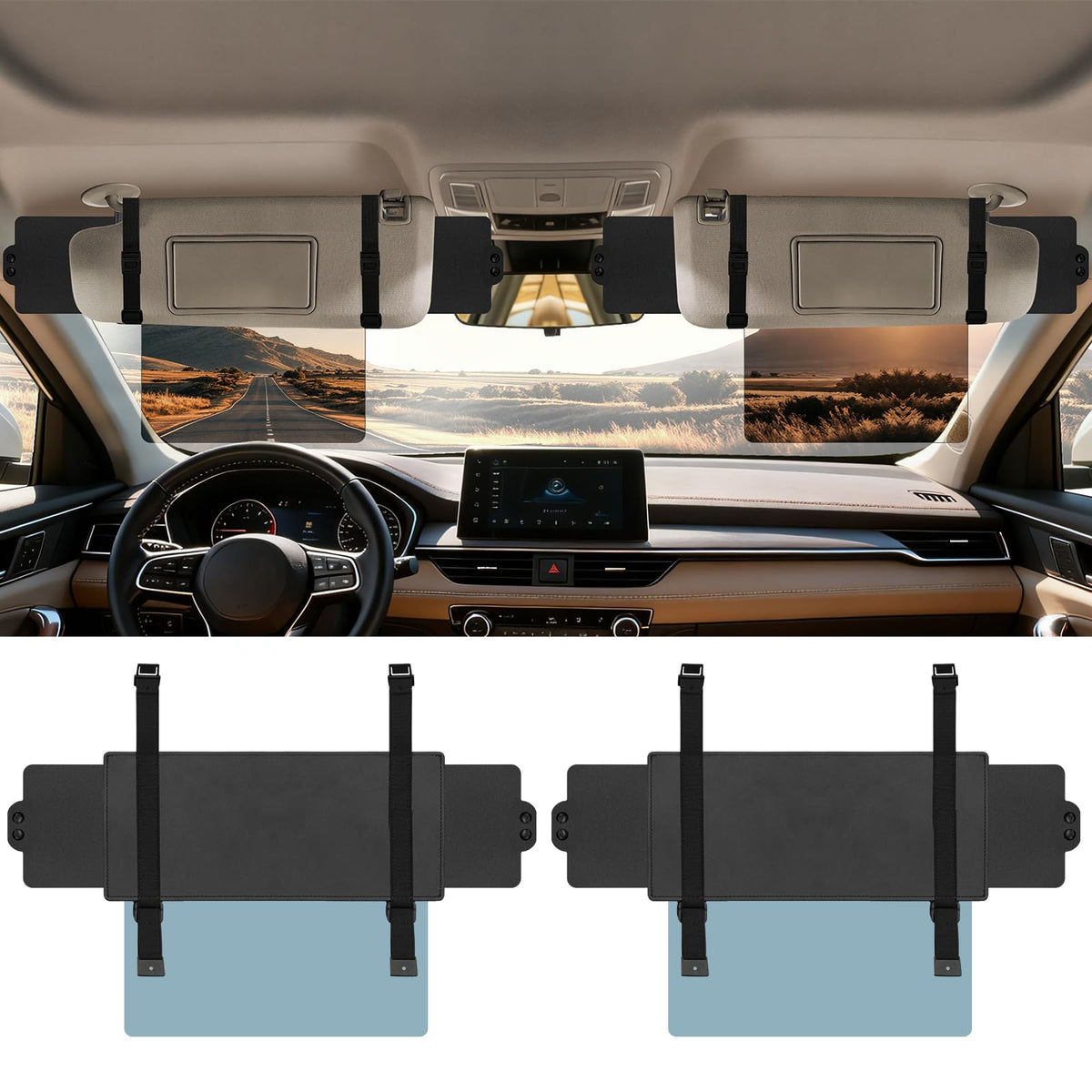 Veharvim Sun Visor Extender for Car (Polarized, UV400, PC Lens, 2 Side Sunshade), Car Visor Extender Sun Blocker, Visor Extender Attachment, Anti-Glare for Safe Driving