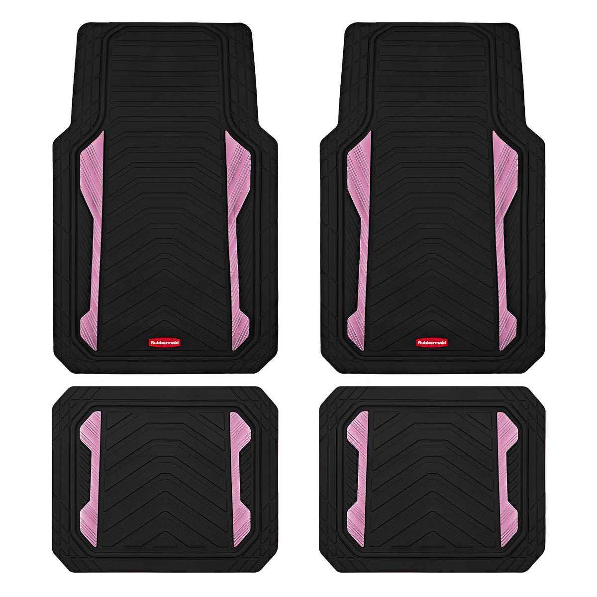 Rubbermaid Car Floor Mat, Heavy Duty All-Weather Car Mats Full Set with Dual-Tone Pink Aluminum Inserts – Universal Fit, Anti-Slip Backing, Trim-to-Fit for Most SUV, Sedan, Van