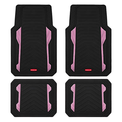 Rubbermaid Car Floor Mat, Heavy Duty All-Weather Car Mats Full Set with Dual-Tone Pink Aluminum Inserts – Universal Fit, Anti-Slip Backing, Trim-to-Fit for Most SUV, Sedan, Van
