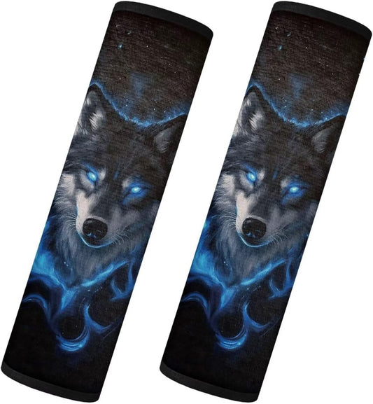 2 Pack Wolf Car Seat Belt Cover Plush Seatbelt Strap Cover Pad Non Slip Universal Fit for All Vehicles and Backpacks,Stylish Auto Interior Decor, Easy to Clean
