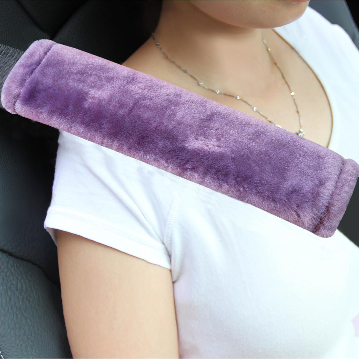 Amooca 2-Pack Real Wool Seatbelt Cover Authentic Sheepskin Shoulder Pad