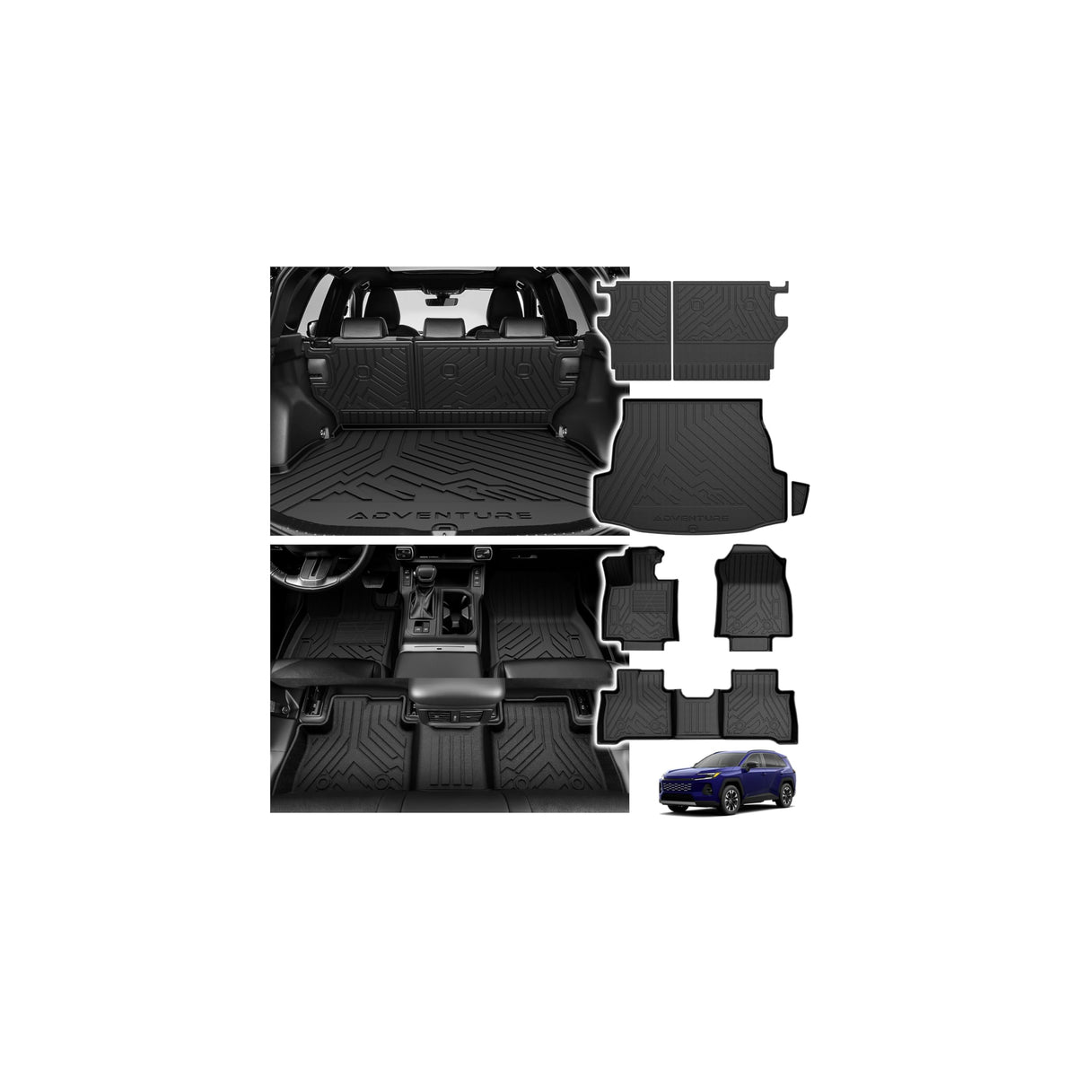 Powerty Floor Mats for 2019-2024 2025 Toyota RAV4 Accessories All Weather Floor Liner 3D TPO 1st & 2nd Row Floor Mat Heavy-Duty Floor Liners(FIT All Models)