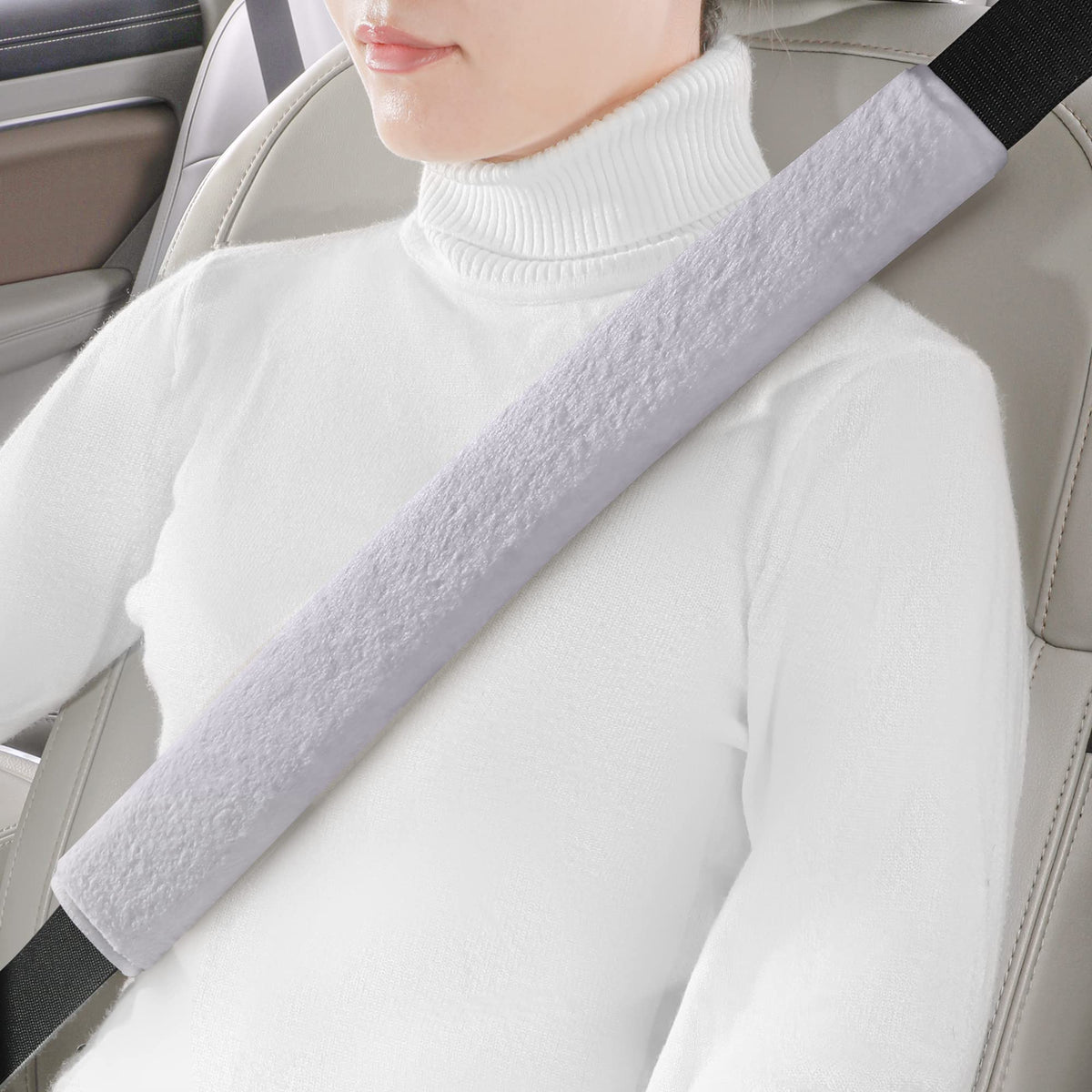 LACDL Extra Long Seatbelt Covers Super Soft Furry for Adults Kids Women & Men, Thick Plush Full Car Seat Belt Cushion, Fluffy Shoulder Pad Protector, Auto Interior Accessories, 1pc, Off White, 15.5in