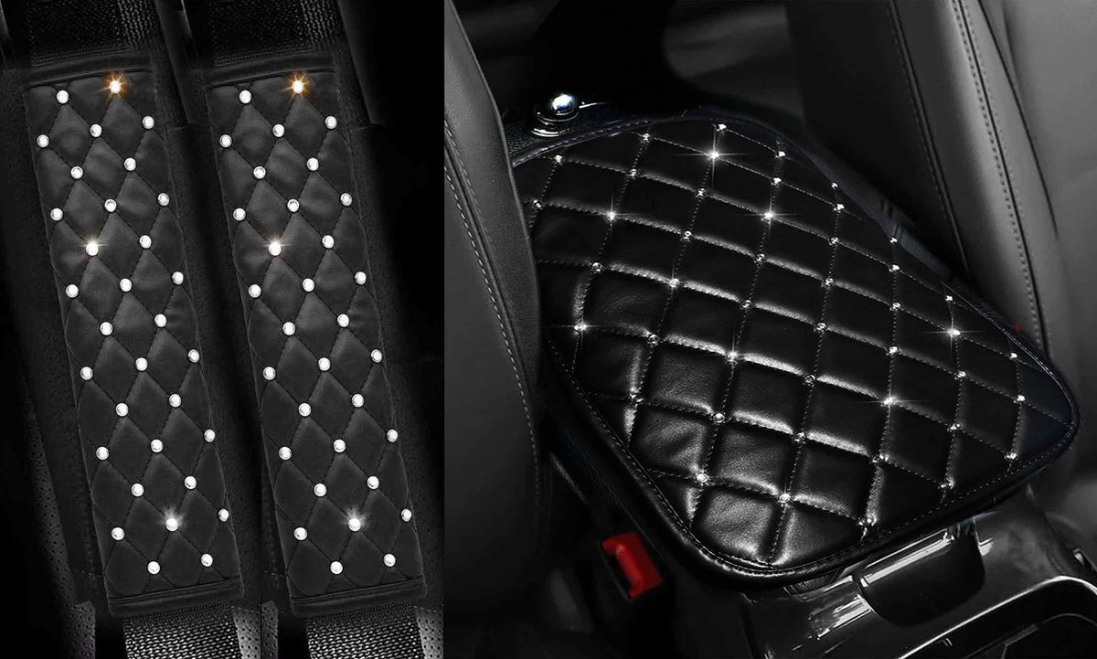 2PCS Bling Car Seatbelt Strap Covers for Women Girls - Crystal Rhinestone Velvet Shoulder Pad Protector - Diamond Shine Safety Shoulder Pad, Car Decor Interior Accessories