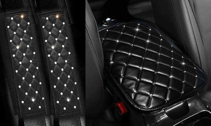 2PCS Bling Car Seatbelt Strap Covers for Women Girls - Crystal Rhinestone Velvet Shoulder Pad Protector - Diamond Shine Safety Shoulder Pad, Car Decor Interior Accessories