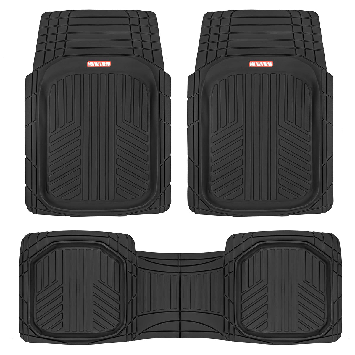 Motor Trend 943-BK FlexTough Defender Car Floor Mats -Next Generation Deep Dish Heavy Duty Contour Liners for Car SUV Truck & Van-All Weather Protection, Trim to Fit Most Vehicles Black