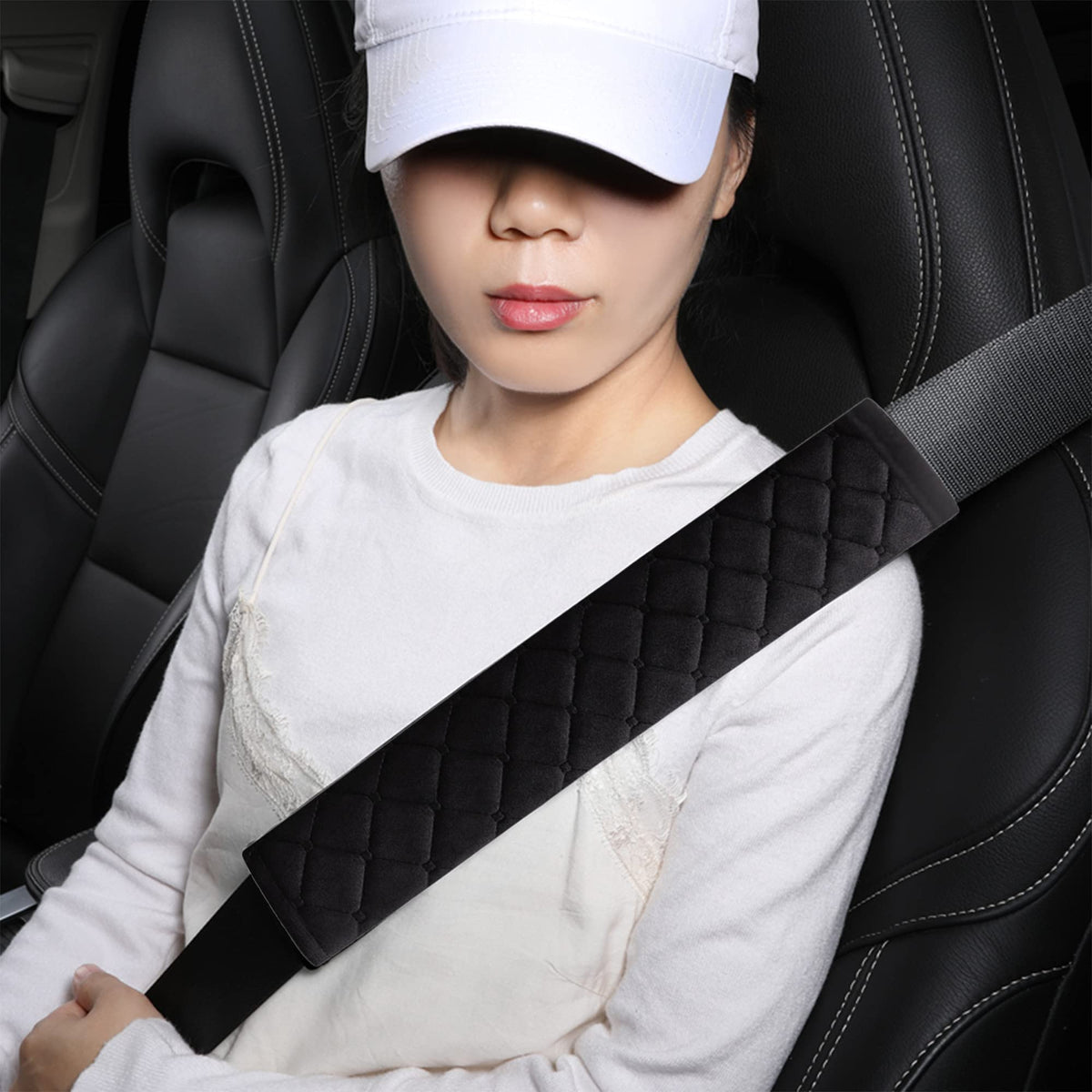 HighnessHwoo Extra Long Seatbelt Covers for Adults Kids Women & Men, Soft Car Seat Belt Strap Cushion for for truck & bus drivers only, Shoulder Neck Chest Protector Pads, 1pc, Black, 25.5in