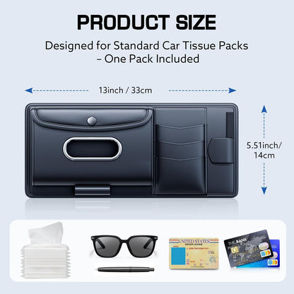Leather Car Visor Organizer with Tissue Holder, Card Holder and Sunglasses Clip