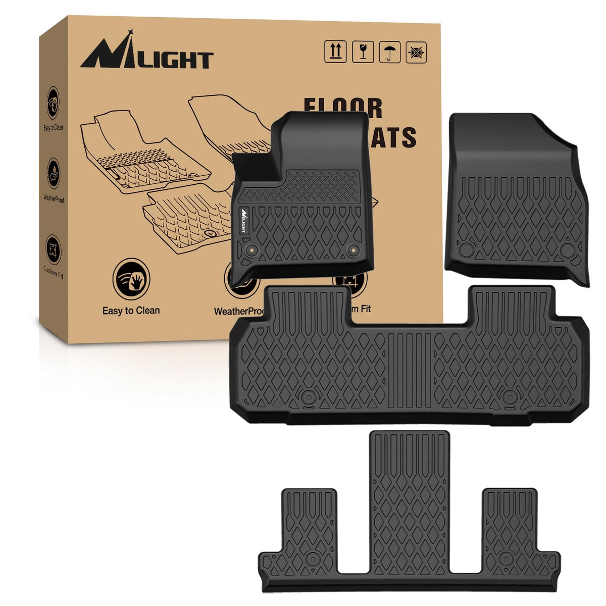 Nilight TPE Floor Mats for Chevy Silverado GMC Sierra Extended Cab