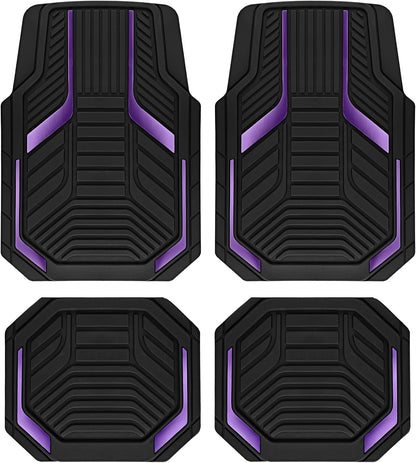 PIC AUTO Heavy Duty Rubber Floor Mats, Purple Aluminum Film Car Mats Set, Front and Rear Car Mats with Anti-Slip Backing, All Weather Protection, Trim-to-Fit for Automotive SUV, Sedan, Van