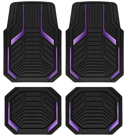 PIC AUTO Heavy Duty Rubber Floor Mats, Purple Aluminum Film Car Mats Set, Front and Rear Car Mats with Anti-Slip Backing, All Weather Protection, Trim-to-Fit for Automotive SUV, Sedan, Van