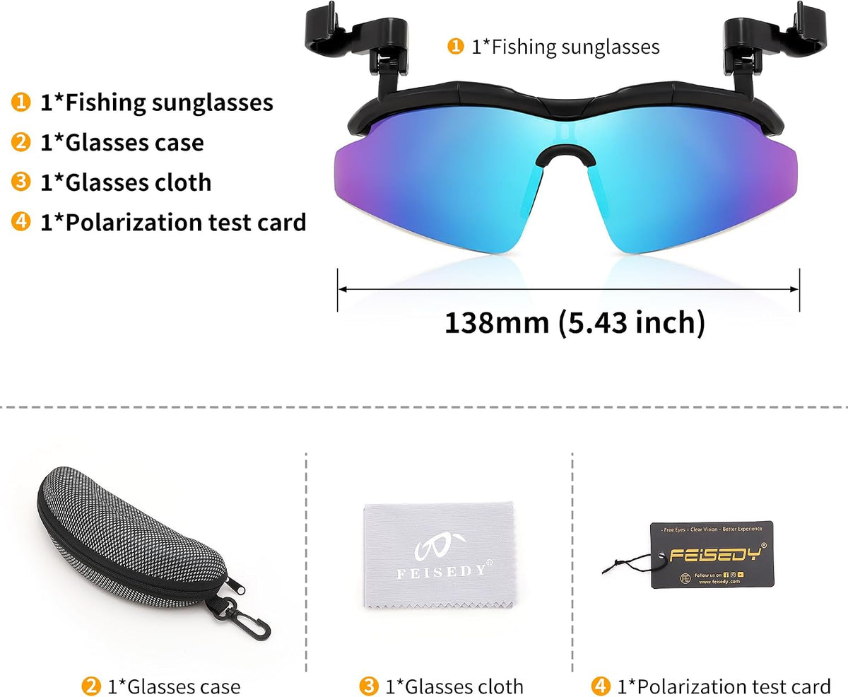 FEISEDY Polarized Clip Cap Sunglasses, UV400 Sports Hat Visor B0356