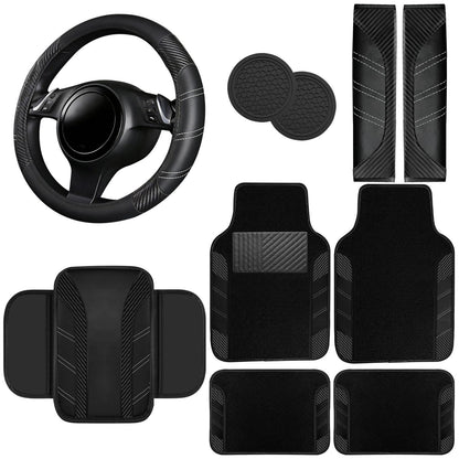 NBTEPEM 6 Pcs Pink Steering Wheel Cover Set, Sport Microfiber Leather Steering Wheel Cover 14.5-15inch Universal, Car Center Console Cover, Seat Belt Cushion, Cup Coasters, Pink Car Accessories Set