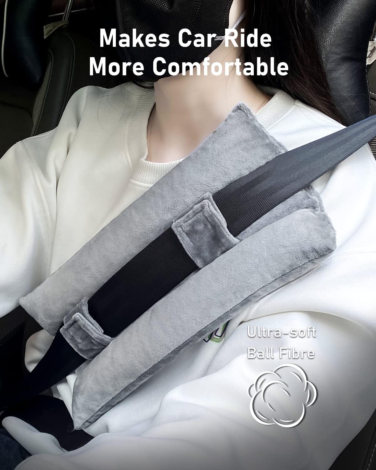 BELINOUS Seat Belt Pillows for Post Mastectomy Surgery (Gray)