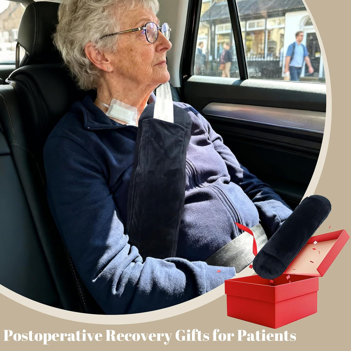 Rounded Corners Seat Belt Pillow for Post Heart Surgery