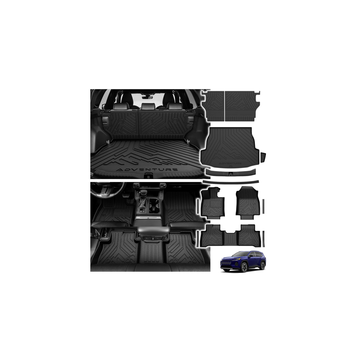 Powerty Floor Mats for 2019-2024 2025 Toyota RAV4 Accessories All Weather Floor Liner 3D TPO 1st & 2nd Row Floor Mat Heavy-Duty Floor Liners(FIT All Models)
