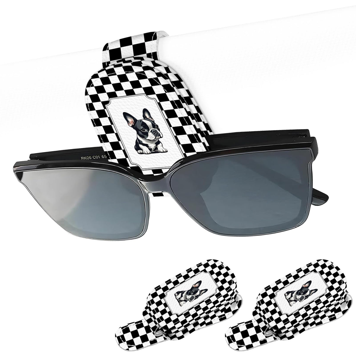 2 Pack Magnetic Leather Sunglass Holder, Universal Magnetic Car Eyeglass Hanger Clip for Different Size Eyeglasses, Car Visor Accessories (Black Plaid)