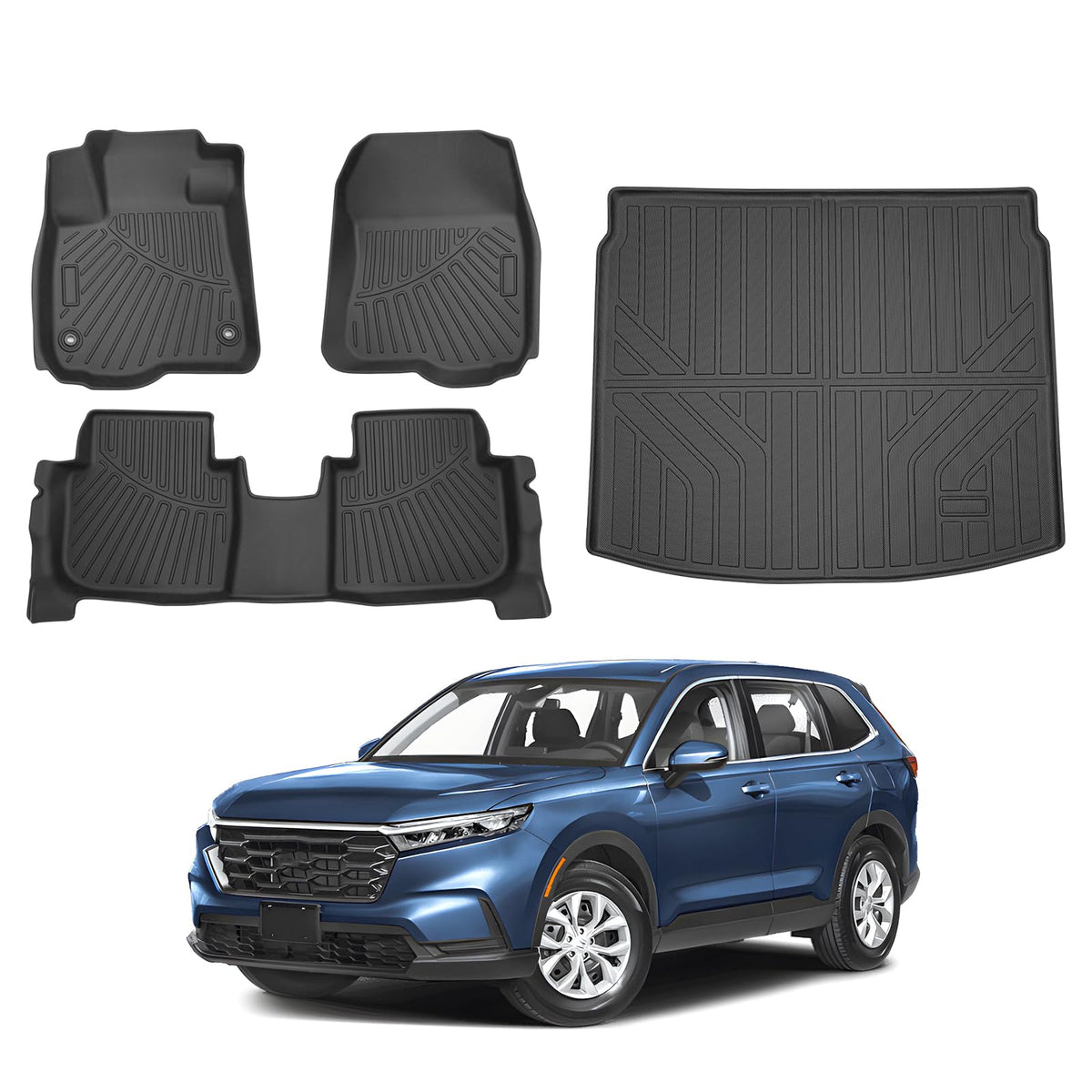 Powerty Floor Mats for 2019-2024 2025 Toyota RAV4 Accessories All Weather Floor Liner 3D TPO 1st & 2nd Row Floor Mat Heavy-Duty Floor Liners(FIT All Models)