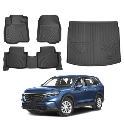 Powerty Floor Mats for 2019-2024 2025 Toyota RAV4 Accessories All Weather Floor Liner 3D TPO 1st & 2nd Row Floor Mat Heavy-Duty Floor Liners(FIT All Models)
