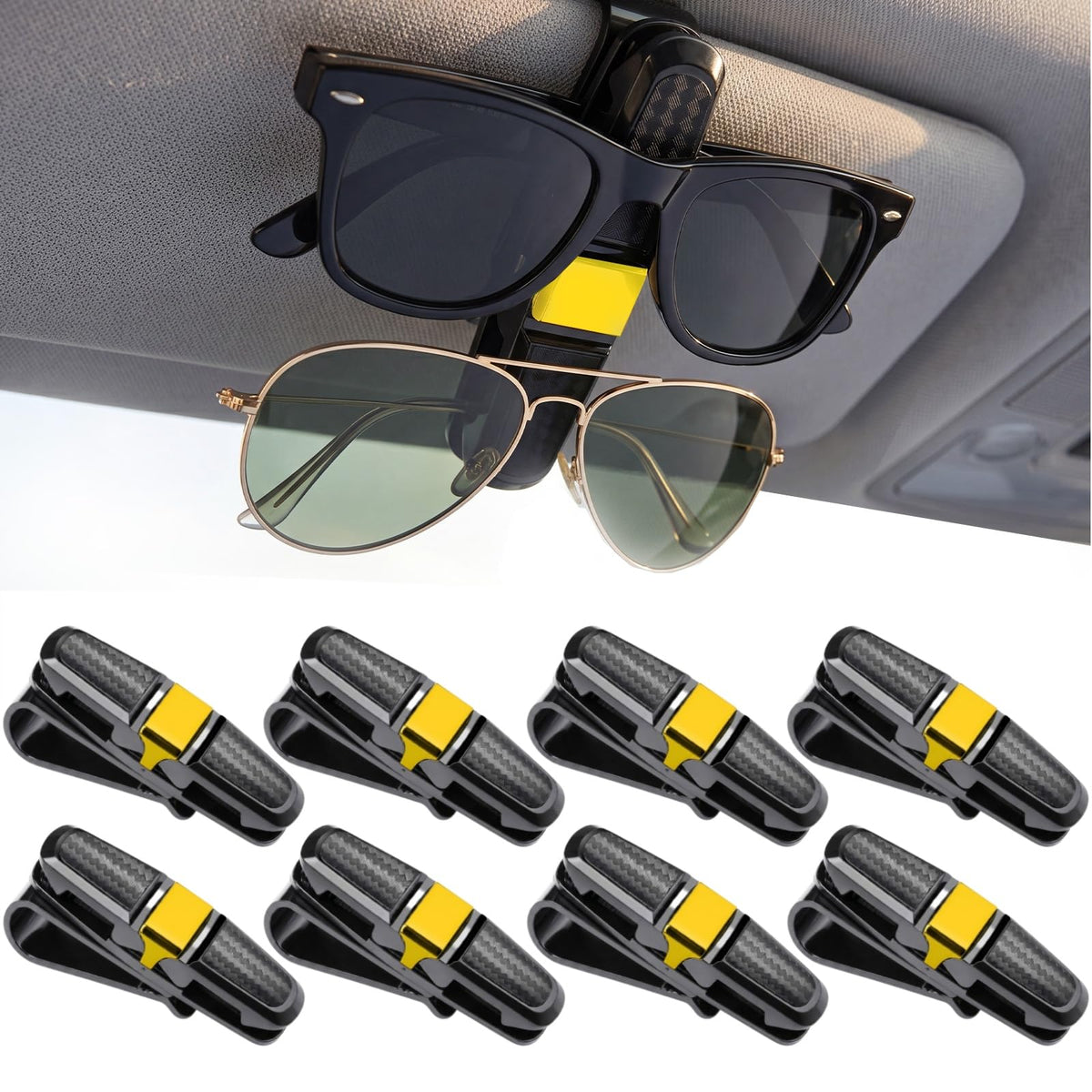 Konohan 8 Pack Sunglasses Holder for Car Visor, Rotational Clip, Silver