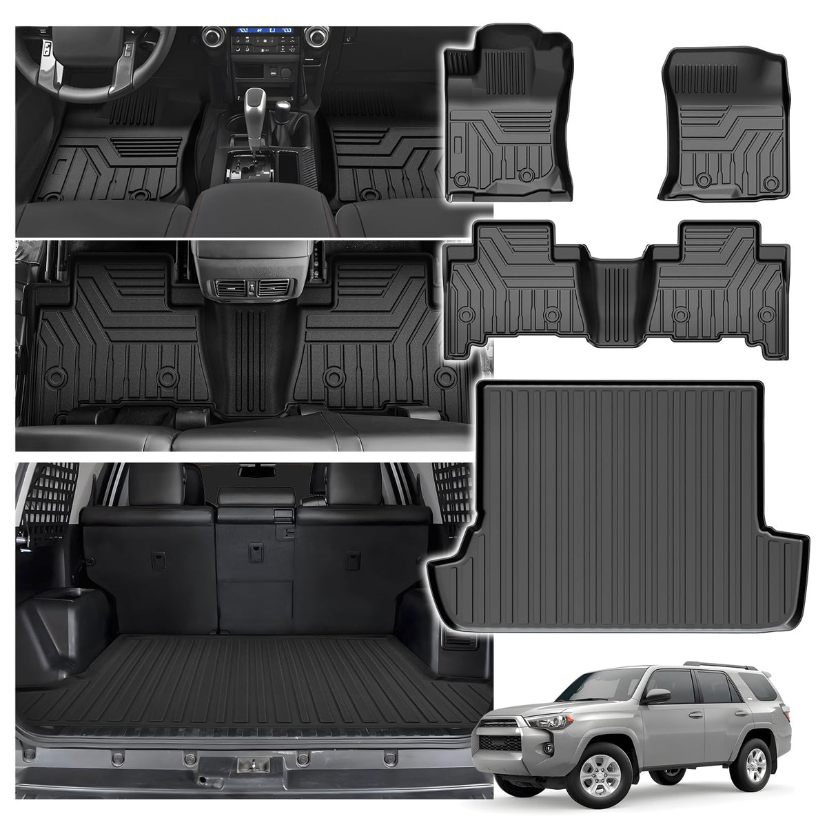 Powerty Floor Mats for 2019-2024 2025 Toyota RAV4 Accessories All Weather Floor Liner 3D TPO 1st & 2nd Row Floor Mat Heavy-Duty Floor Liners(FIT All Models)