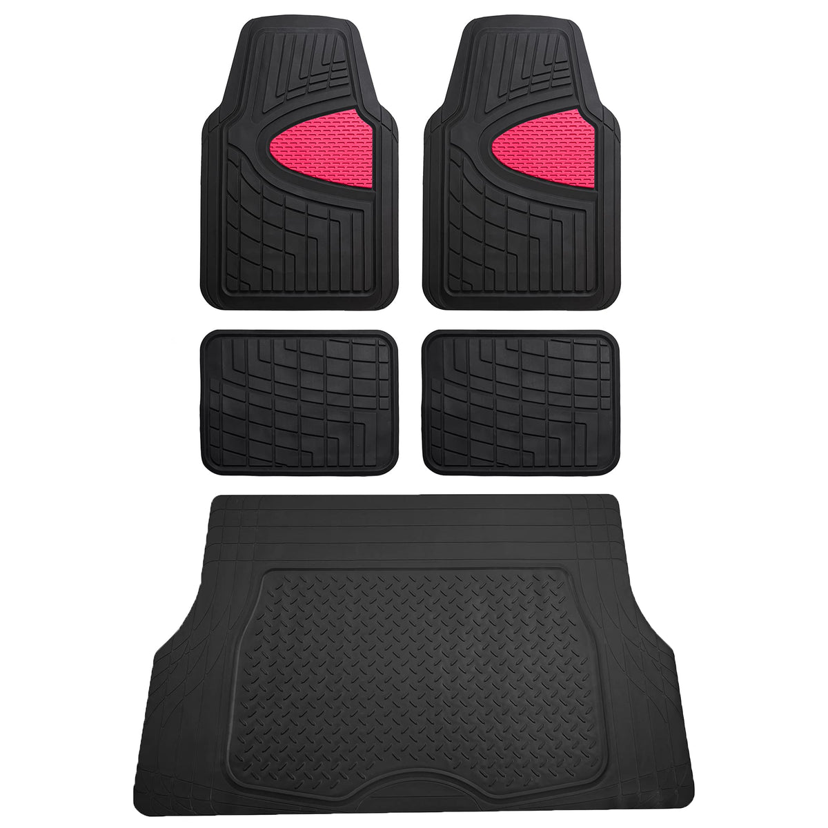 FH Group Premium Liners Tall Channel Trimmable All Weather Rubber Full Set Car Floor Mats (Beige) w. Trimmable All-Season Cargo Liner (Black) - Universal Fit for Cars Trucks and SUVs