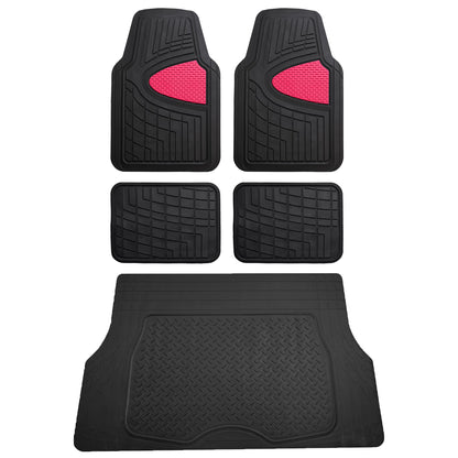 FH Group Premium Liners Tall Channel Trimmable All Weather Rubber Full Set Car Floor Mats (Beige) w. Trimmable All-Season Cargo Liner (Black) - Universal Fit for Cars Trucks and SUVs