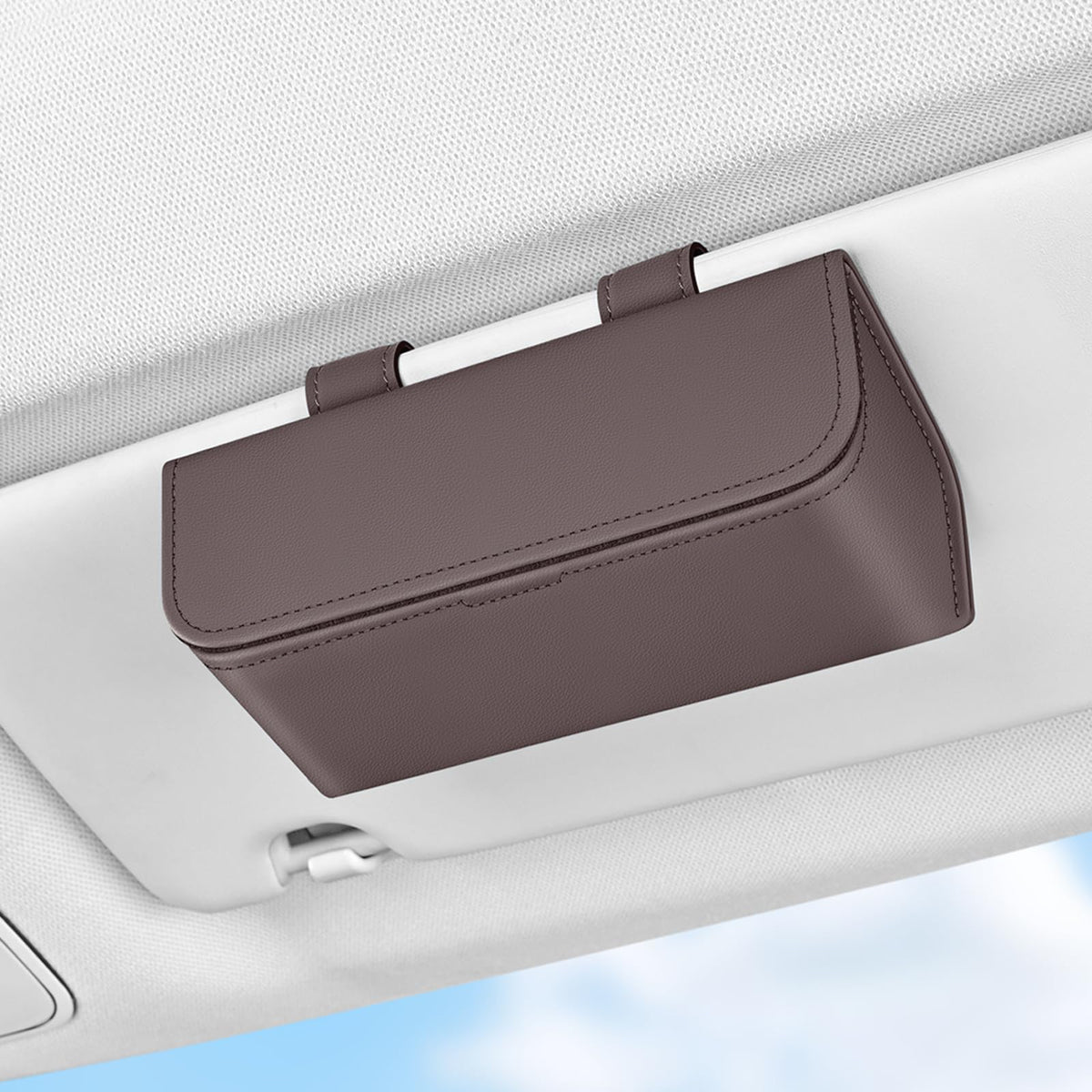 Magnetic Sunglasses Holder for Car Visor, PU Leather Clip, Black