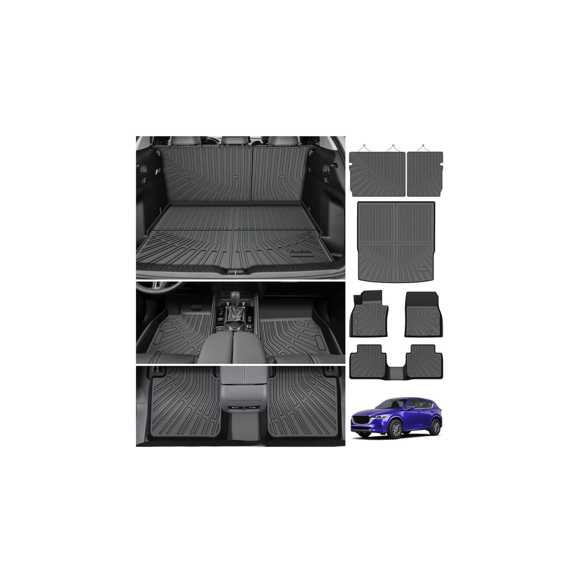 Powerty Floor Mats for 2019-2024 2025 Toyota RAV4 Accessories All Weather Floor Liner 3D TPO 1st & 2nd Row Floor Mat Heavy-Duty Floor Liners(FIT All Models)