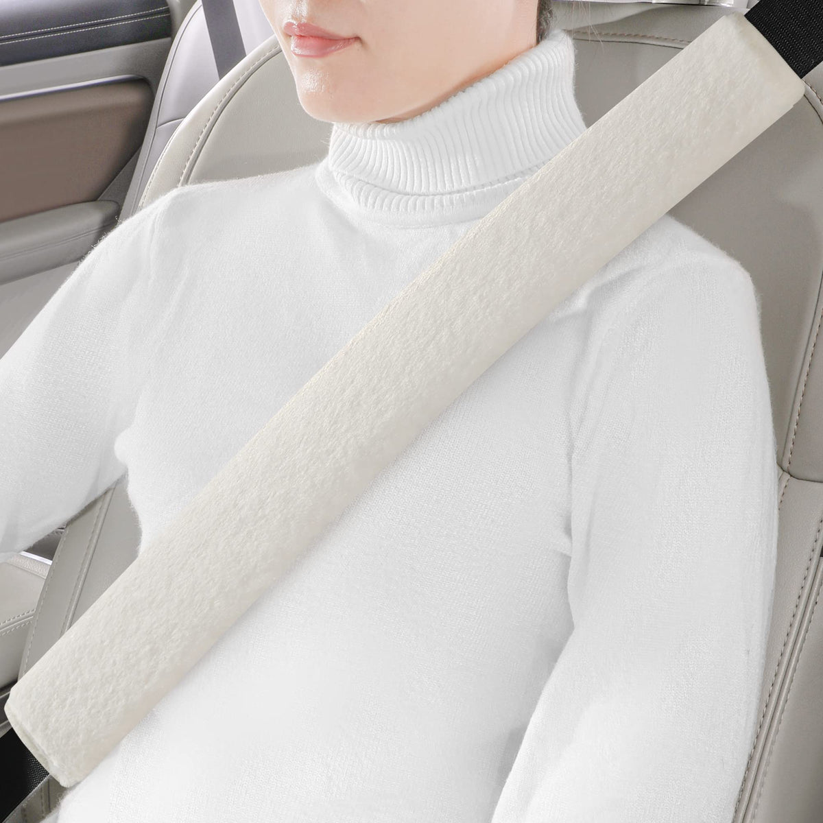 LACDL Extra Long Seatbelt Cover Super Soft Furry for Adults Kids Women & Men, Thick Plush Full Car Seat Belt Strap Cushion, Fluffy Shoulder Pad Protector, Auto Interior Accessories, 1pc, Black, 15.5in