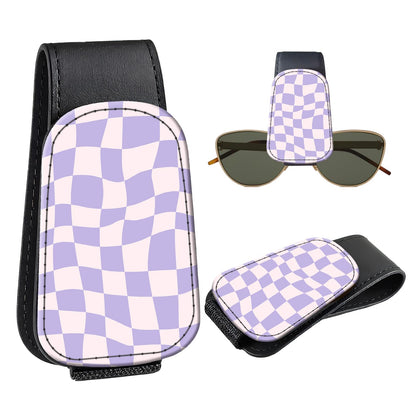 Leather Magnetic Sunglass Holder for Car Sun Visor, Cute Eyeglass Ticket Card Hanger Clip, Universal Auto Interior Accessories for SUV Pickup Truck, Sun Moon