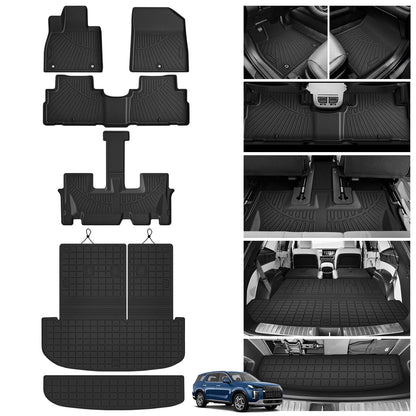 Powerty Floor Mats for 2019-2024 2025 Toyota RAV4 Accessories All Weather Floor Liner 3D TPO 1st & 2nd Row Floor Mat Heavy-Duty Floor Liners(FIT All Models)