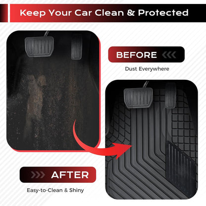 Coverado Heavy-Duty PVC Car Floor Mats Full Set – Black Metallic Heel Pad, All-Weather Protection for Front & Rear, Non-Slip Backing, Easy-to-Clean Liners, 4 Pcs