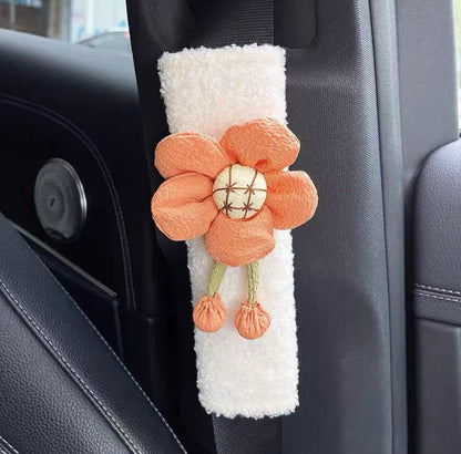 BNTR Car Seat Belt Cover 2 PCS Stocking Stuffers Cute Creative Flower Safety Seatbelt Shoulder Pad Auto Accessory Neck Cushion Protector Seatbelt Shoulder Protector Nice Gift (2-Pack Brown Flower)