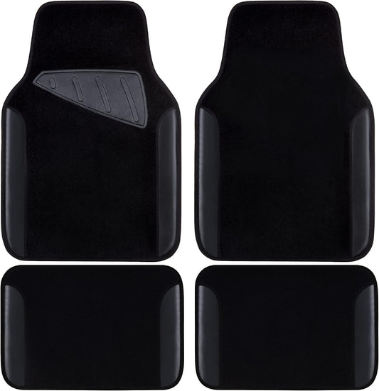 CAR PASS Waterproof Universal Fit Car Floor Mats, Faux Leather Car Carpet Mats, Black Car Mats with Anti-Slip Nibbs Backing & Driver Heel Pad Fit for SUV,Vans,sedans, Trucks,Set of 4pcs(All Black)