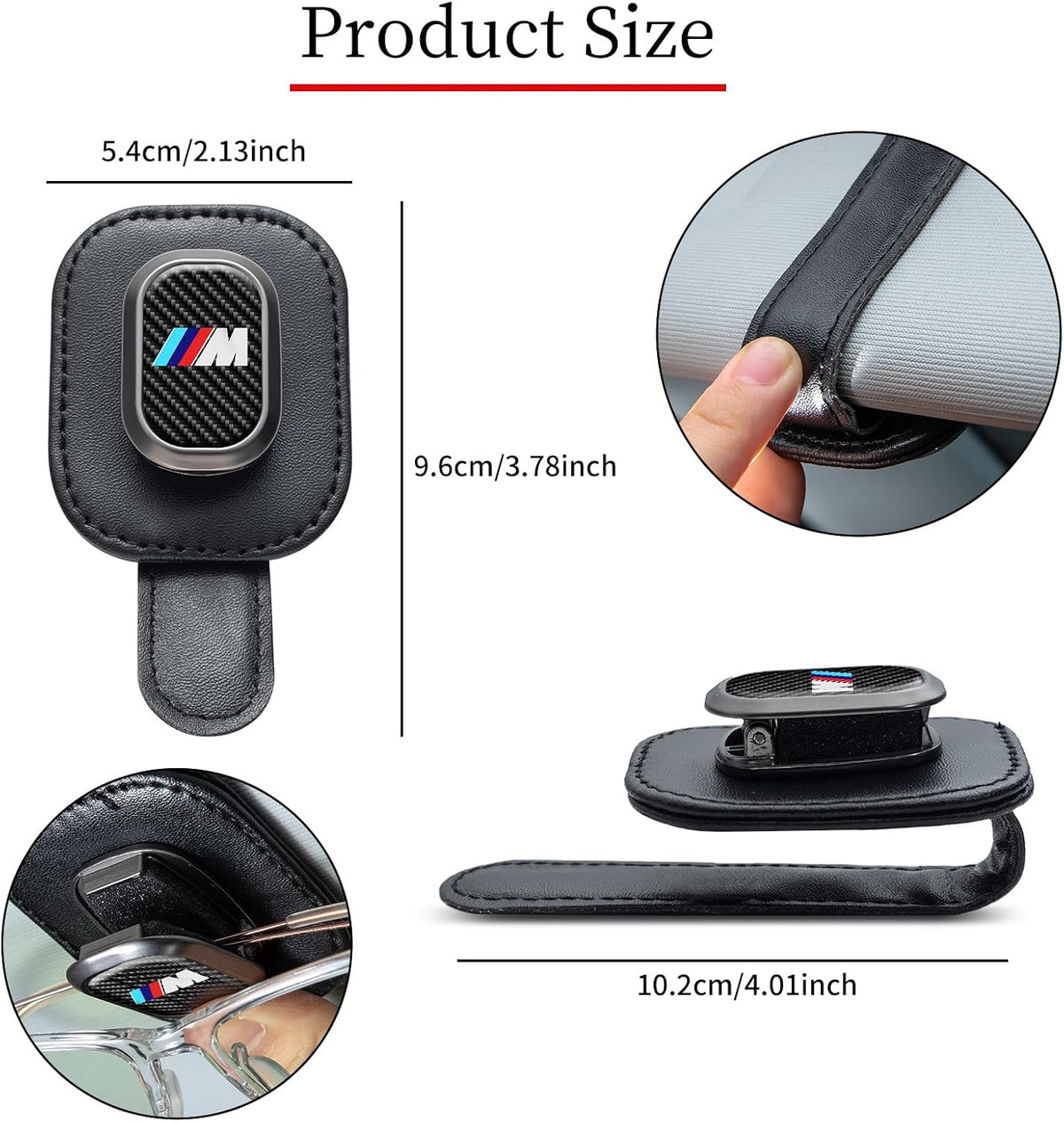 Sunglasses Holder, Leather Glasses Holders Compatible with BMW m Series Car Sun Visor, Eyeglasses Hanger and Ticket Card Clip Eyeglasses Mount for Car, for Accessories, Black