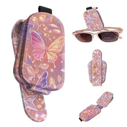 Sunglasses Holder for Car Visor, PU Leather Glasses Clip Organizer, Cute Magnetic Eyeglass Holder for Vehicle Sun Visor, Car Interior Accessory for Women & Men, Glitter