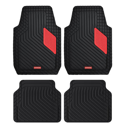 Coverado Heavy-Duty PVC Car Floor Mats Full Set – Black Metallic Heel Pad, All-Weather Protection for Front & Rear, Non-Slip Backing, Easy-to-Clean Liners, 4 Pcs