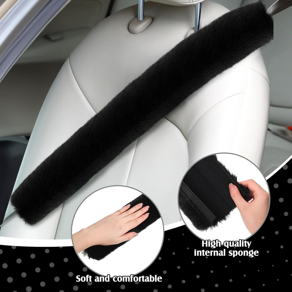 Boao 4 Pack Sheepskin Seat Belt Cover Shoulder Pad,25.5 Inch,Black