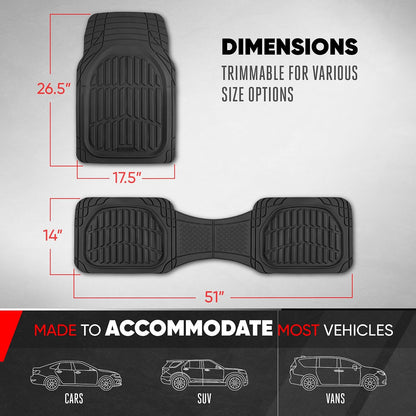 Motor Trend FlexTough LITE Rubber Car Mats Full Set - All Weather Floor Mats for Cars & SUVs - Automotive Waterproof Black Car Floor Mats for Cars Interior Accessories Universal Trim-to-Fit