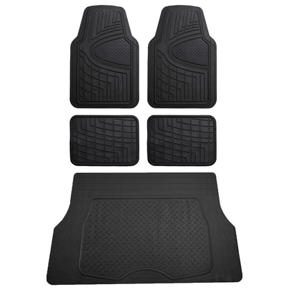 FH Group Premium Liners Tall Channel Trimmable All Weather Rubber Full Set Car Floor Mats (Beige) w. Trimmable All-Season Cargo Liner (Black) - Universal Fit for Cars Trucks and SUVs