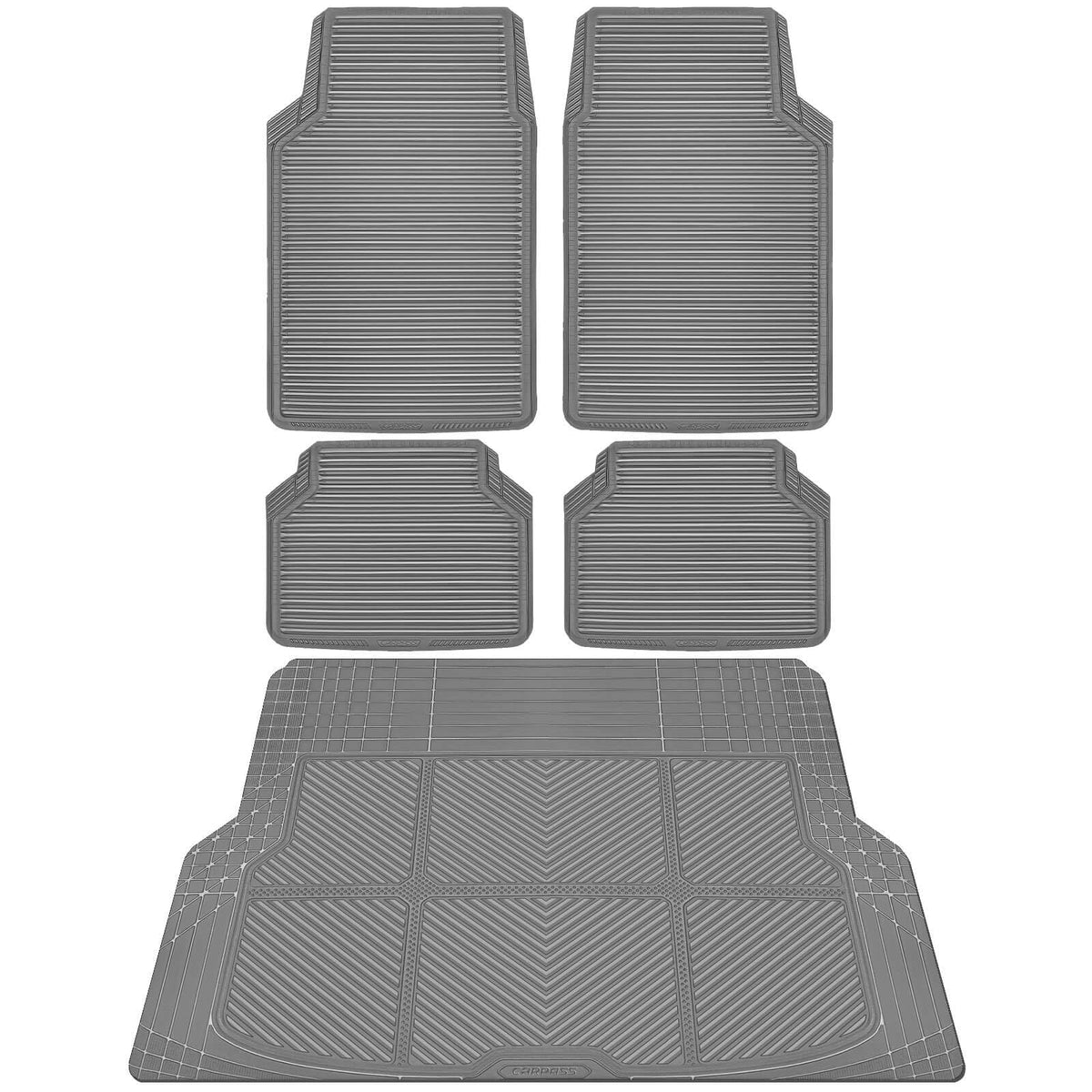 CAR PASS Rubber Floor Mats, All Weather Full Set 4-Piece, Waterproof Automotive Mats Trim to Fit Most Cars Sedans SUVs Vans, Heavy Duty Anti-Slip Easy Clean, All Black